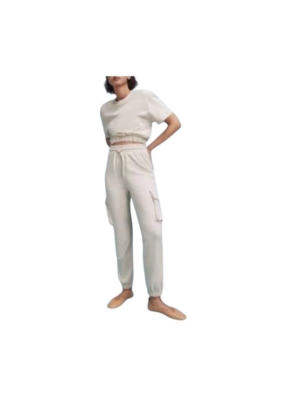 Zara Cargo Jogger Sweatpants Beige L NWT Neutral Minimalist Casual Spring Cozy